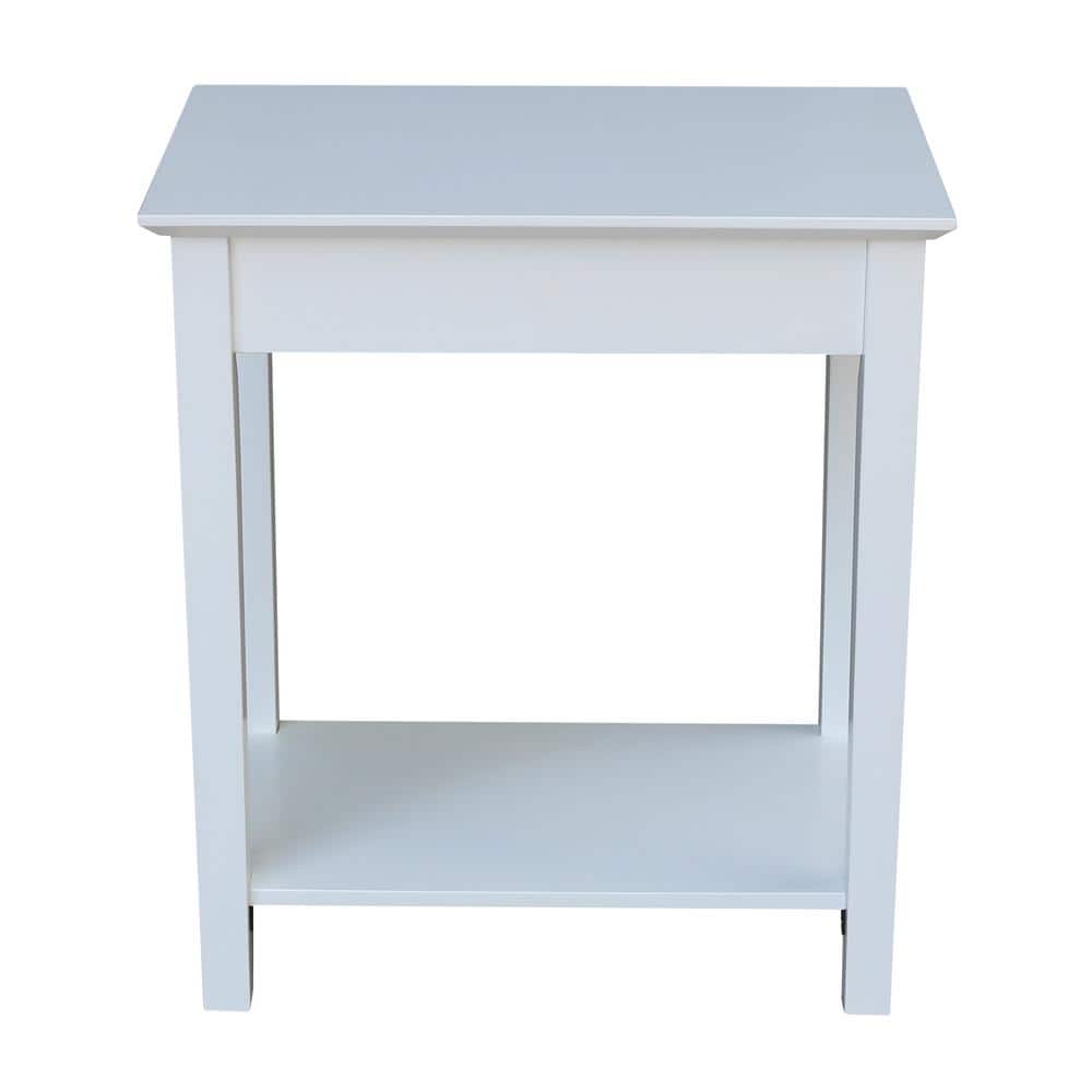 Elegant Narrow Solid Wood End Table in White with Shelf and Drawer