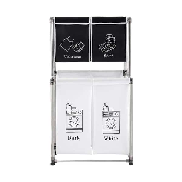Laundry Hamper Cart, Laundry Basket with Shelf Laundry Sorter 2 Section  with Wheels Metal Frame Removable Bags and 1 Drawer, Organization Storage  with