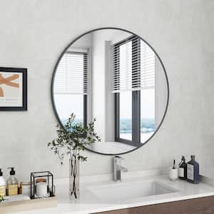 36 in. W x 36 in. H Round Aluminum Alloy Framed Black Wall Mirror