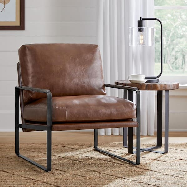 StyleWell Modern Espresso Brown Rawhide Upholstered Accent Chair with Gunmetal Metal Frame (28" W)