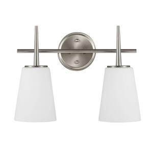 Driscoll 2-Light Modern Brushed Nickel Bathroom Vanity Light with Inside White Painted Etched Glass