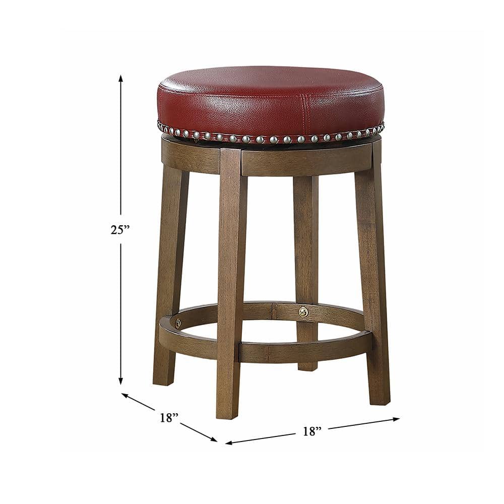 Transitional Red Faux Leather Swivel Counter Stool, Set of 2