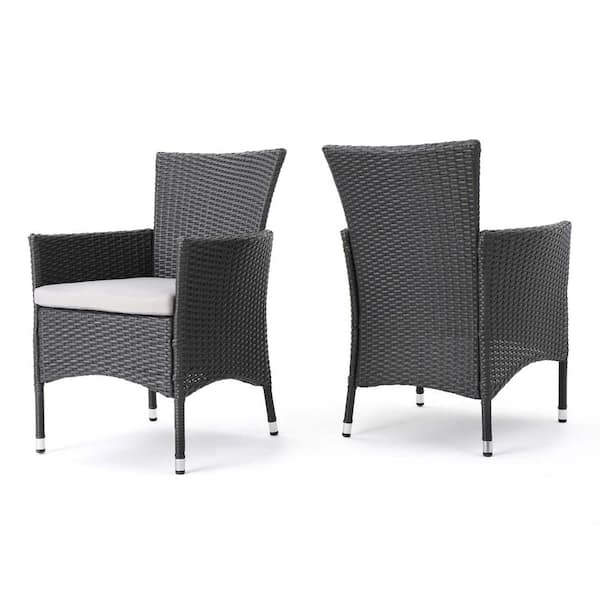 Tunearary 2-Piece Wicker Contemporary Outdoor Dining Chairs with Light Gray Cushion