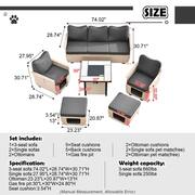 Echo Beige 6-Piece Wicker Outdoor Multi-Functional Patio Conversation Sofa Set with a Fire Pit and Black Cushions