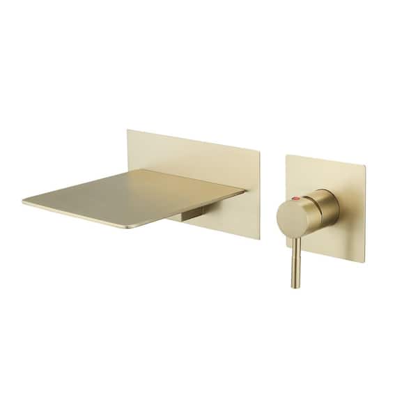 Unbranded Single-Handle Wall Mount Bathroom Faucet with Waterfall in Brushed Gold