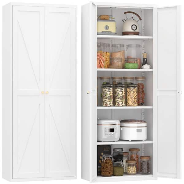 70.8 in. W x 27.6 in. D x 13.8 in. H White Metal Outdoor Storage Cabinet With Adjustable 2-Doors Shelves Grocery Cabinet