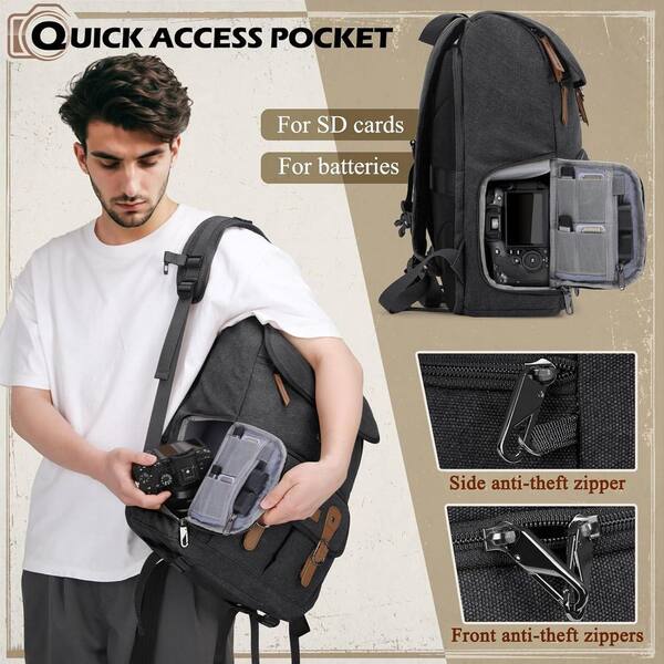 Camera Backpack, DSLR SLR Camera Bag Backpack Fits 15.6 Inch Laptop,Anti-Theft RAINSMORE Camera Bag Backpack for DSLR/SLR Mirrorless 15.6  main image 2