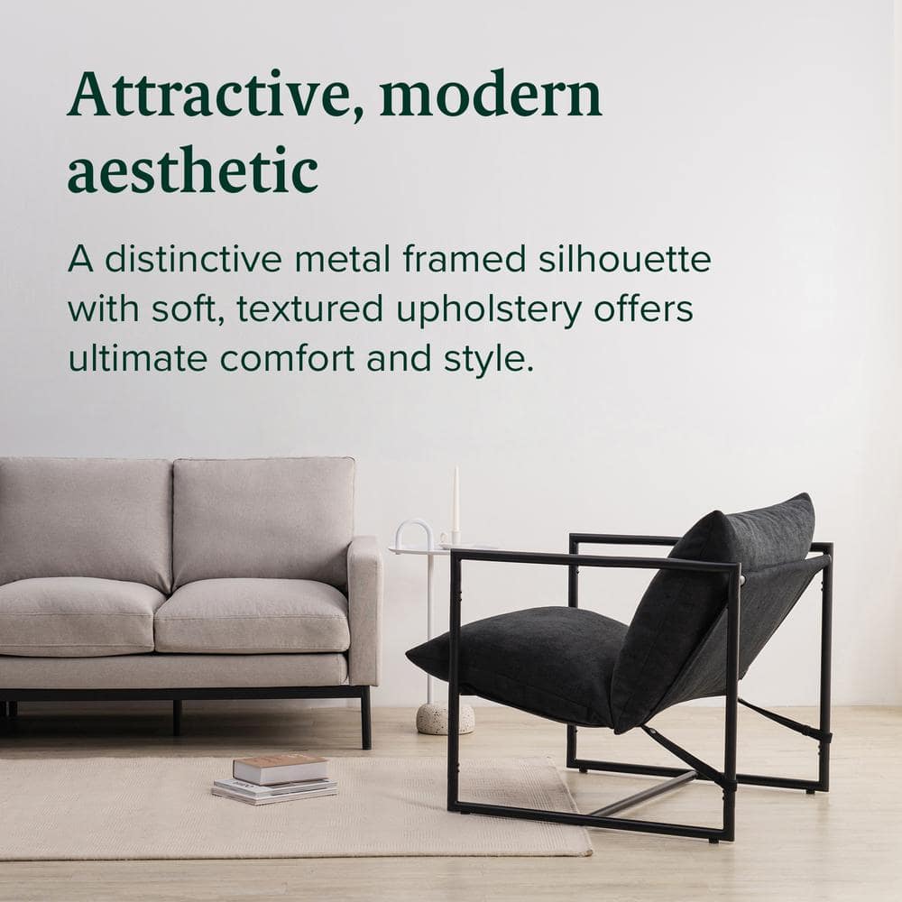 Black Metal Framed Sling Accent Chair with Cushions