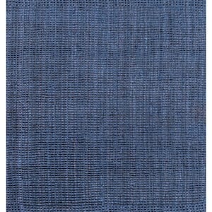 Navy 5 ft. Square Pata Hand Woven Chunky Jute Area Rug