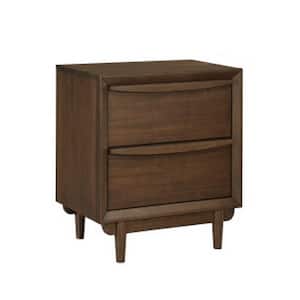 24 in. Brown 2-Drawers Wooden Nightstand