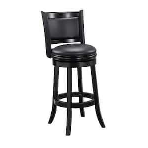 35 in. Black and Gray Full Back Wooden Frame Faux leather Upholstered Swivel Barstool with Curved Backrest