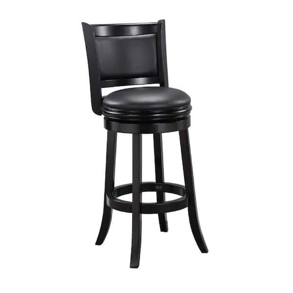 Benjara 35 in. Black and Gray Full Back Wooden Frame Faux leather Upholstered Swivel Barstool with Curved Backrest