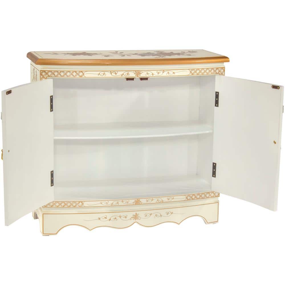 White Lacquer Hall Cabinet with Hand-Carved Mother-of-Pearl Ladies