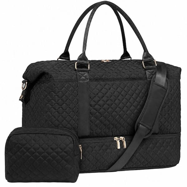 13.58 in. Black Travel Duffle Bag with Toiletry Bag, Weekender Bags with Shoe Compartment and Wet Pocket