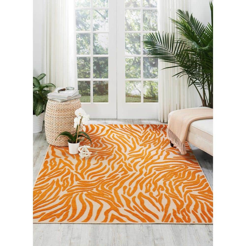 Sunlit Zebra Orange 5' x 7' Reversible Outdoor Area Rug