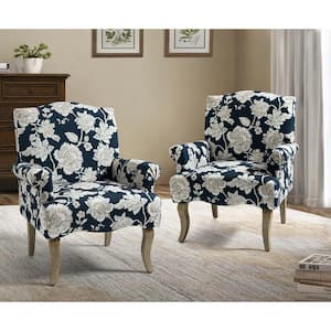 Benedict Navy Armchair with Solid Wood Legs Set of 2