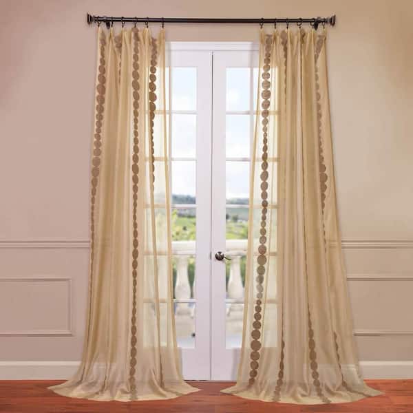 Exclusive Fabrics & Furnishings Cleopatra Gold Striped Embroidered 50 in. W x 120 in. L Rod Pocket Sheer Curtain (Panel 1)