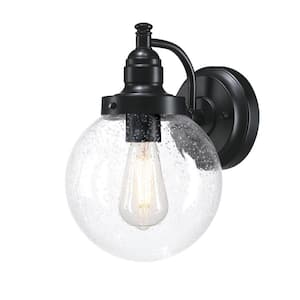 Eddystone 1-Light Matte Black Outdoor Wall Mount Sconce with Clear Seeded Glass