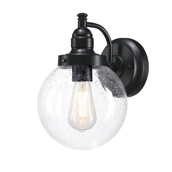 Westinghouse Eddystone 1-Light Matte Black Outdoor Wall Mount Sconce with Clear Seeded Glass