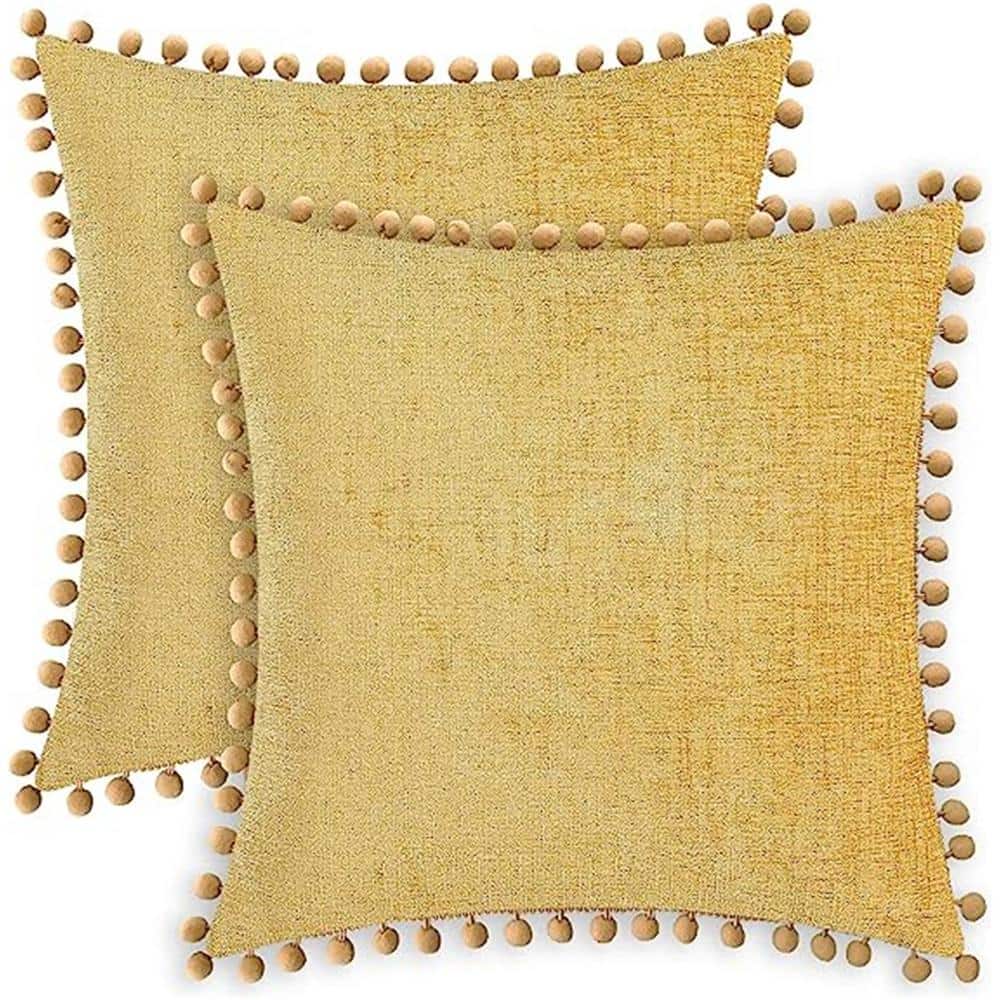 Outdoor Throw Pillow Cases Cozy Solid Dyed Soft Chenille Cushion Covers wit
