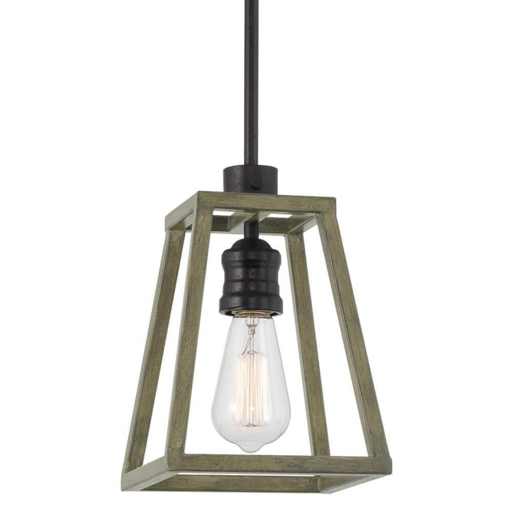 Cartwright Textured Black Metal Farmhouse Pendant Light with Gray Oak Shade