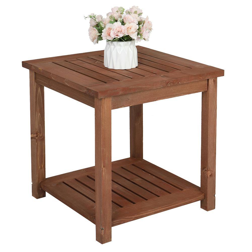 Medium Brown Wood Square Outdoor End Table