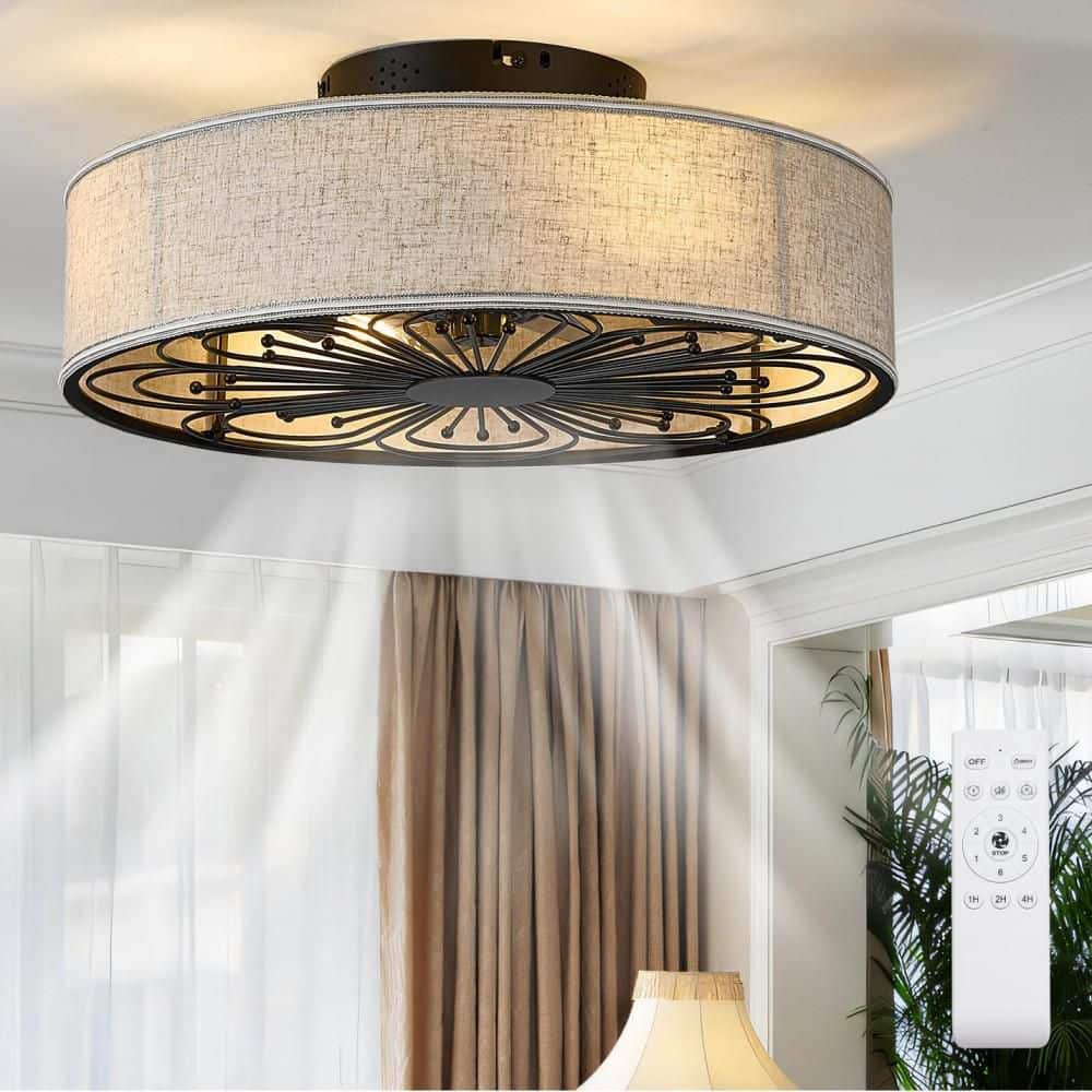 Cinci 20 in. Indoor Matte Black Farmhouse Caged Fandelier with Lights, Flush Mount Ceiling Fan W/Remote and Fabric Shade price history on PriceWatchPro
