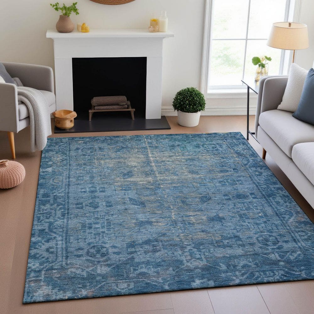 Mayfield Premium Machine Washable Abstract AMF1228 Blue 3 ft. x 4 ft. Area Rug price history on PriceWatchPro