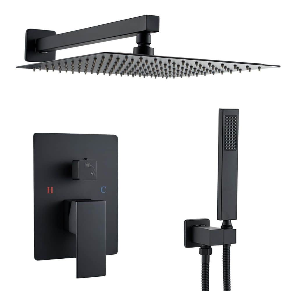 1-Spray Rainfall 12 in. Dual Shower Head Wall Mount Fixed and Handheld Show