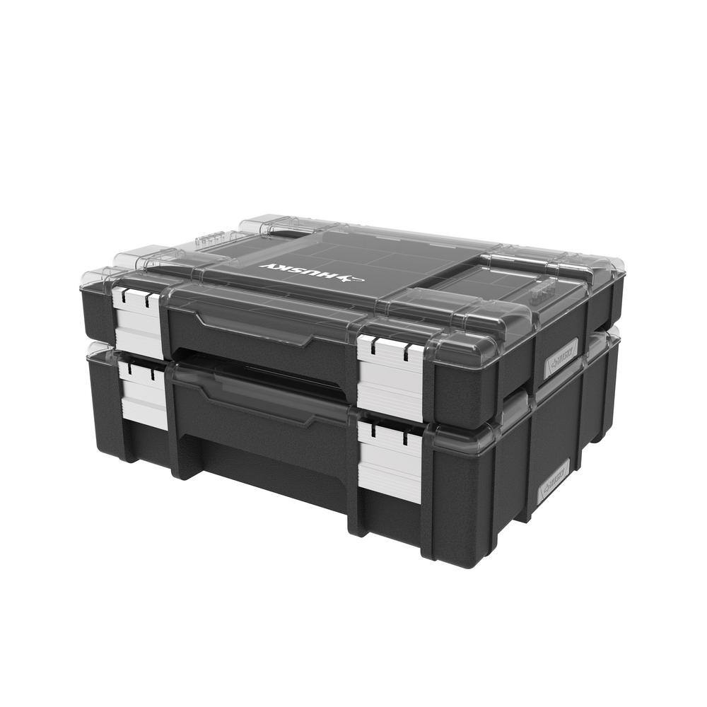 Husky 36-Compartment Interlocking Small Parts Organizer in Black (2-Pack)