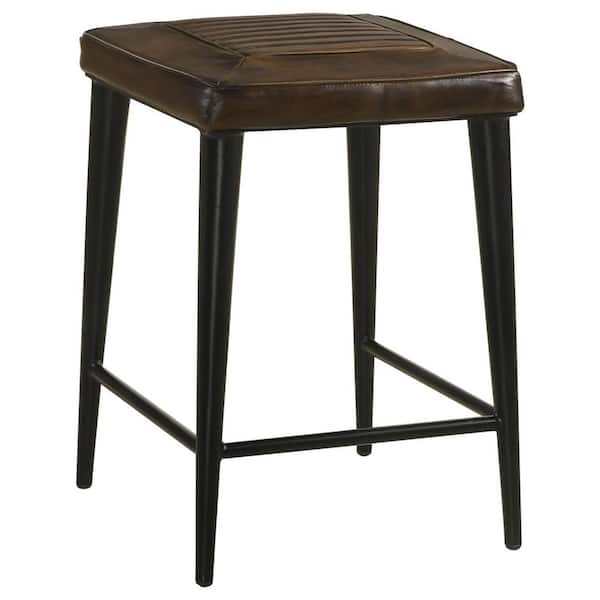 Coaster Alvaro 24 in. H Antique Brown and Black Backless Metal Counter Height Stool with Leather Seat (Set of 2)