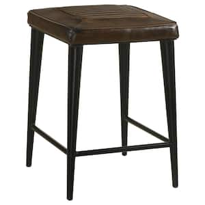 Alvaro 24 in. H Antique Brown and Black Backless Metal Counter Height Stool with Leather Seat (Set of 2)