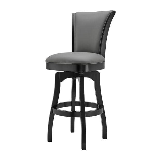 Gray Faux Leather and Wood Swivel Barstool, 30" Height