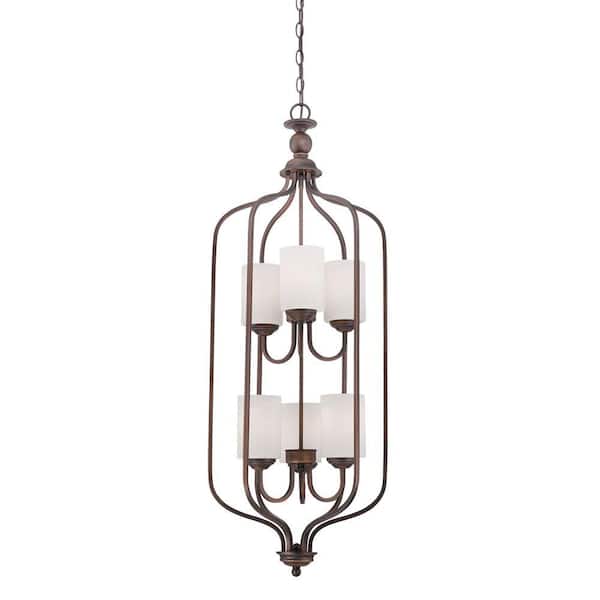 Millennium Lighting 6-Light Rubbed Bronze Pendant with Etched White Glass