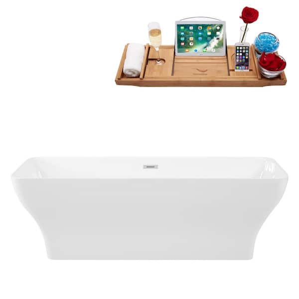 Streamline 66.9 in. Solid Surface Resin Flatbottom Non-Whirlpool Bathtub in White