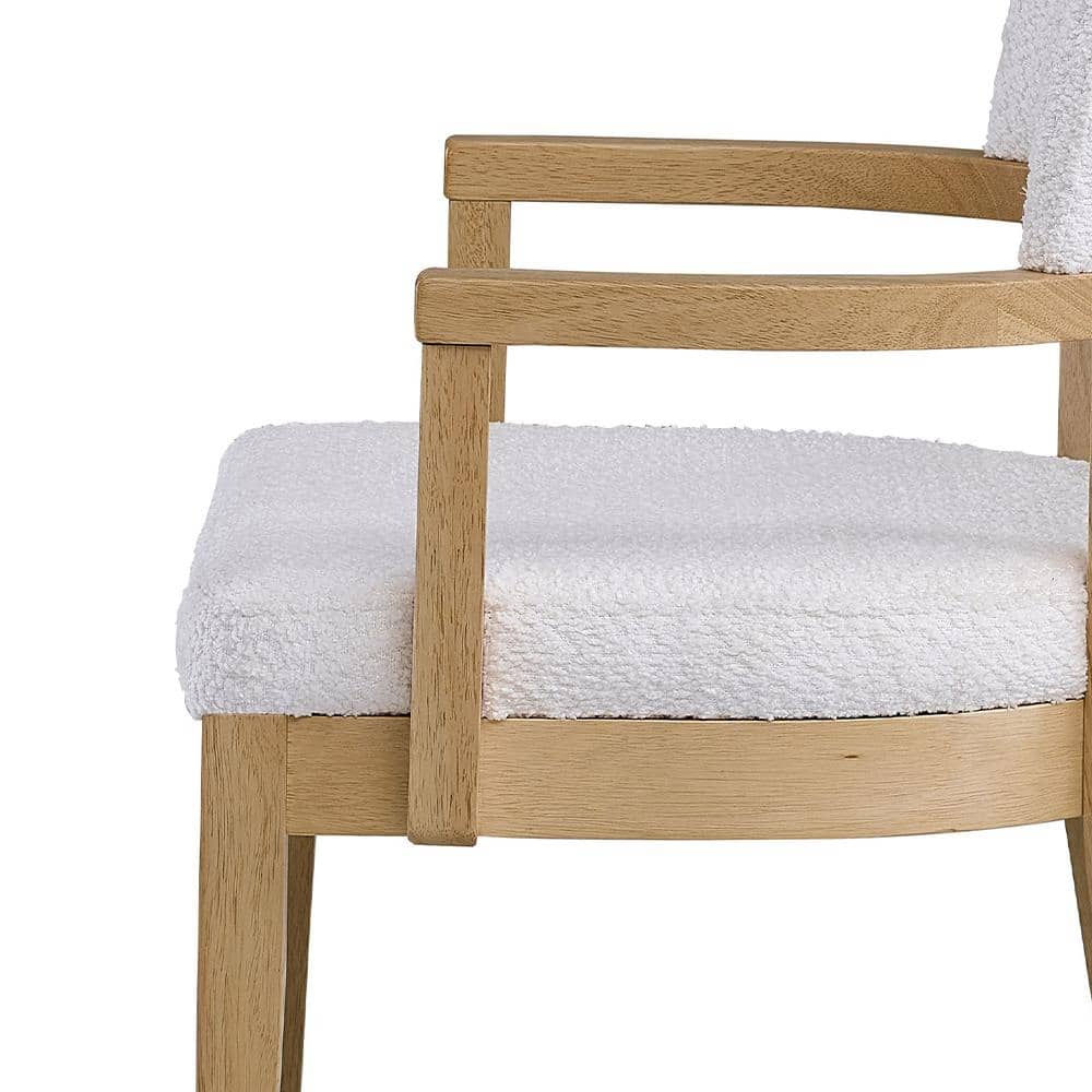 White Upholstered Oak Wood Side Chair with Curved Armrest