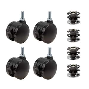 2 in. Black Furniture Swivel Brake Caster 440 lbs. Load Rating for 1-1/4 in. Round, 16 up to 18 gauge tubing (4-Pack)