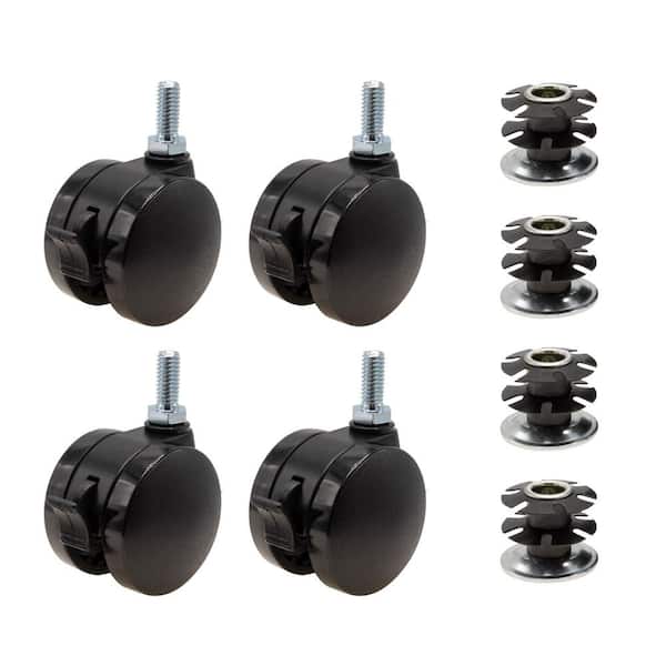 Outwater 2 in. Black Furniture Swivel Brake Caster 440 lbs. Load Rating for 1-1/4 in. Round, 16 up to 18 gauge tubing (4-Pack)