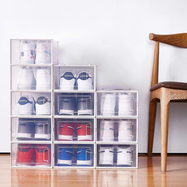 Amucolo 6-Pair Clear Foldable Stackable Storage Plastic Shoe Boxes