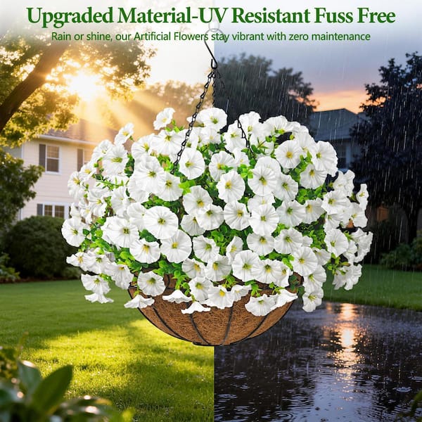 23.6 in. White Indoor/Outdoor Hanging Artificial Petunia Flowers