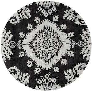 Stone Wash Charcoal 6 ft. x 6 ft. Round Floral Area Rug