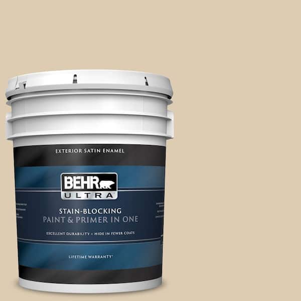 BEHR ULTRA 5 gal. #UL160-15 Bone Satin Enamel Exterior Paint and Primer in One