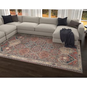 Cayetana Red 10 ft. x 14 ft. Eclectic Moroccan Machine Washable Area Rug