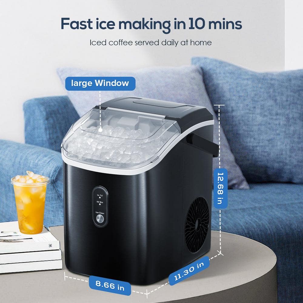 Black Stainless Steel Portable Nugget Ice Maker for Countertop