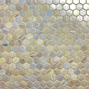 Beach House Designs Iridescent White 11.8 in. x 11 in. Hexagon Mosaic Glass Wall Pool Floor Tile (5 Sq. Ft./Case)
