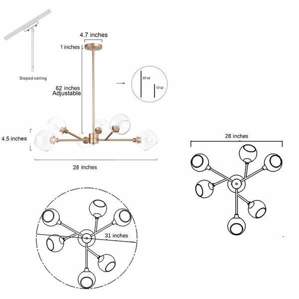 Uolfin Modern Gold Dining Room Chandelier 31 5 In 6 Light Farmhouse Sputnik Bubble Bedroom With Clear Glass Shades 628d72ajzff3893 Uolfin Modern Gold Dining Room, Sputnik Chandelier Wiring Diagram