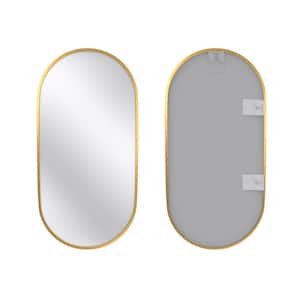 18 in. W x 36 in. H Oval Steel Framed Wall Mounted Bathroom Vanity Mirror in Gold for Vertical and Horizontal Hang