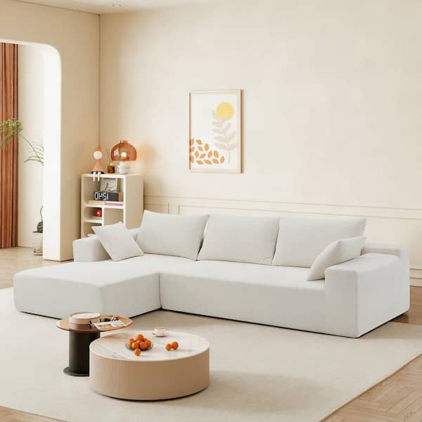 109 in. W Chenille Modular Sectional Sofa in Cream, Upholstered Compressed Sofa and No Assembly Required
