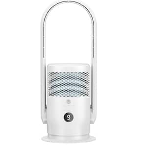 5 in. 9-Speed Tower Fan in White with Air Purifier, 90° Oscillating Bladeless Fan with Remote, Touch and 8H Timer