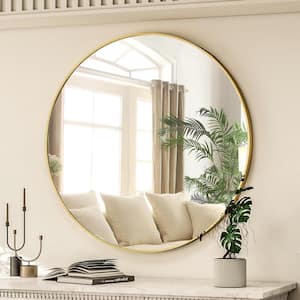 35 in. W x 35 in. H Large Round Metal Framed Wall Bathroom Vanity Mirror Gold